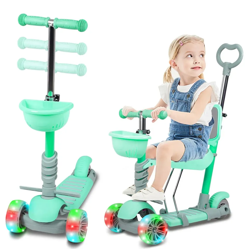 H.yeed 5-i-1 trehjulig sparkcykel grön LED sadel