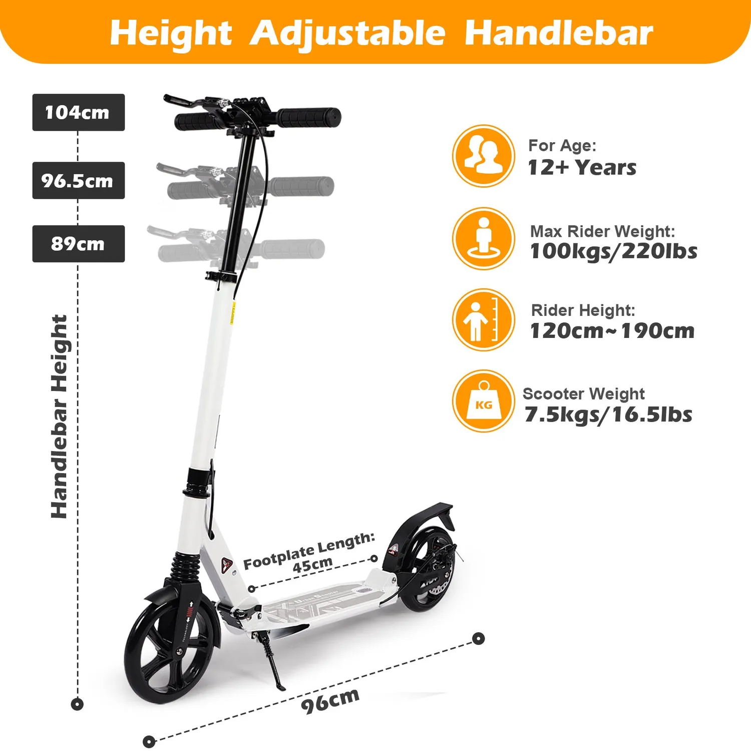 H.yeed sparkcykel vit 200 mm skivbroms